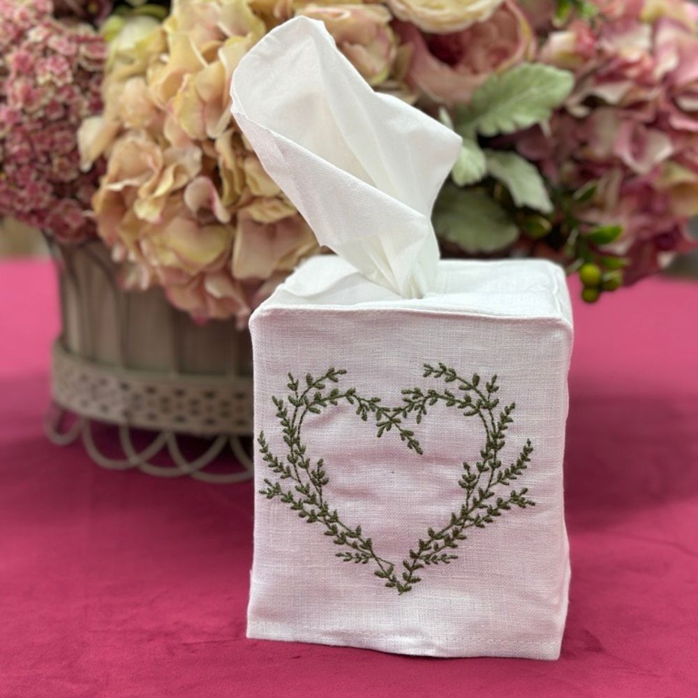 Vineyard Heart Linen Tissue Box Cover - New