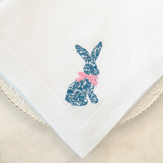 Blue Toile Bunny Large Linen Napkin - NEW