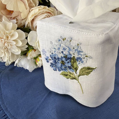 Blue Hydrangea Linen Tissue Box Cover - New