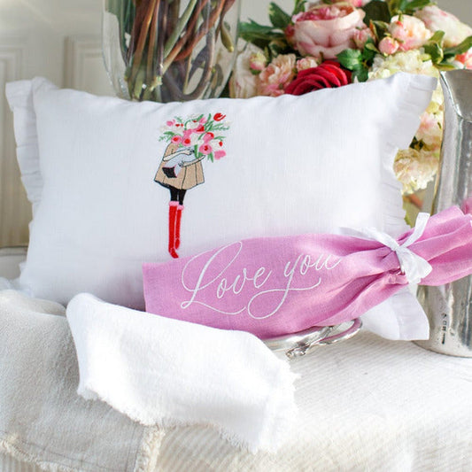 Flower Girl Linen Decor Pillow