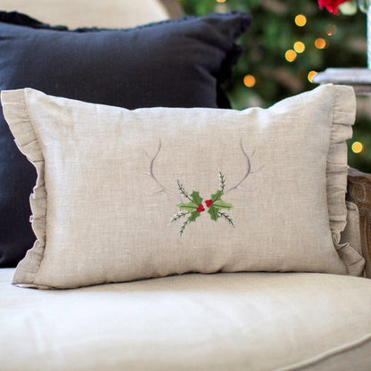 Antlers with Holly Décor Pillow