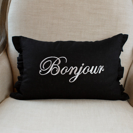 Bonjour/Bonne Nuit Linen Decor Pillow