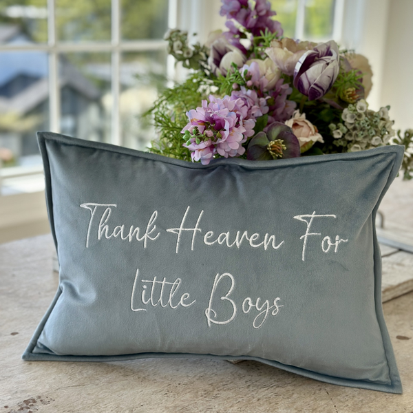 Thank Heaven for Little Boys Velvet Pillow | Nursery Decor | Arte