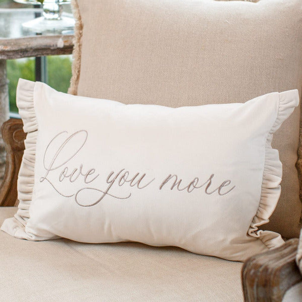 Love You More Velvet Décor Pillow with Ruffle