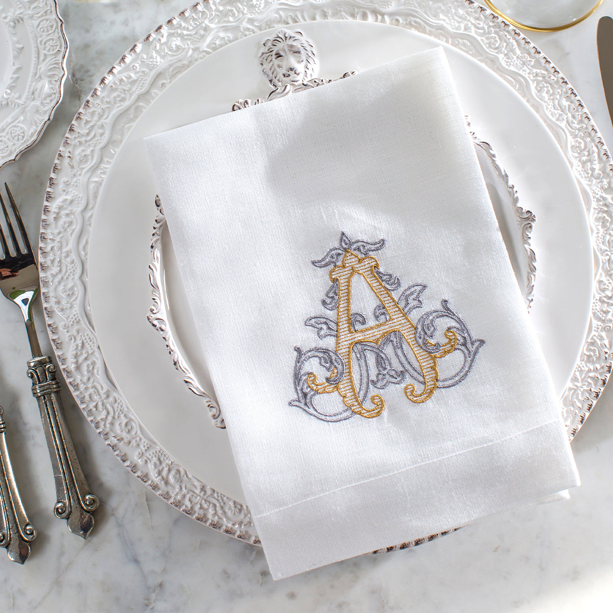Vintage Vine Monogram Tri-Fold Napkin