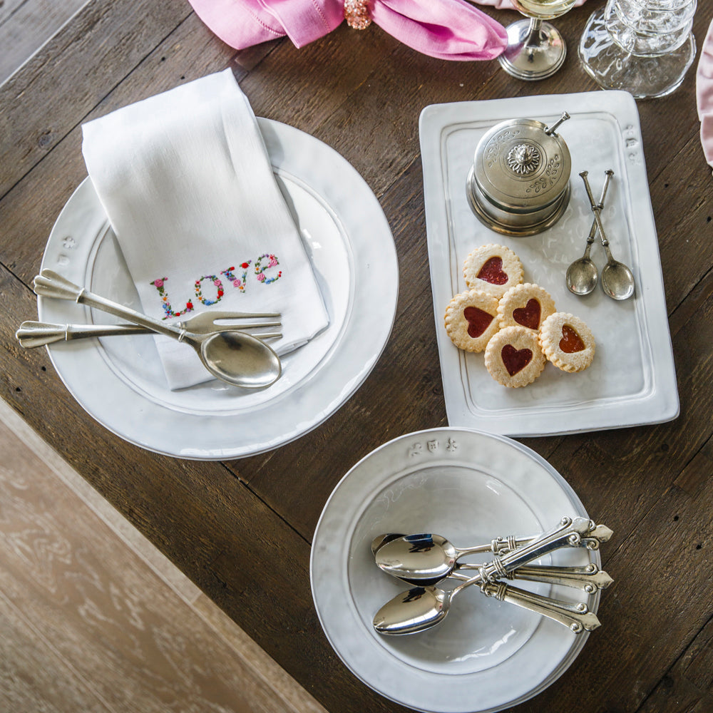 White Firenze Stoneware Serving Bowl and Rectangular Tray on tableware with pasta bowls