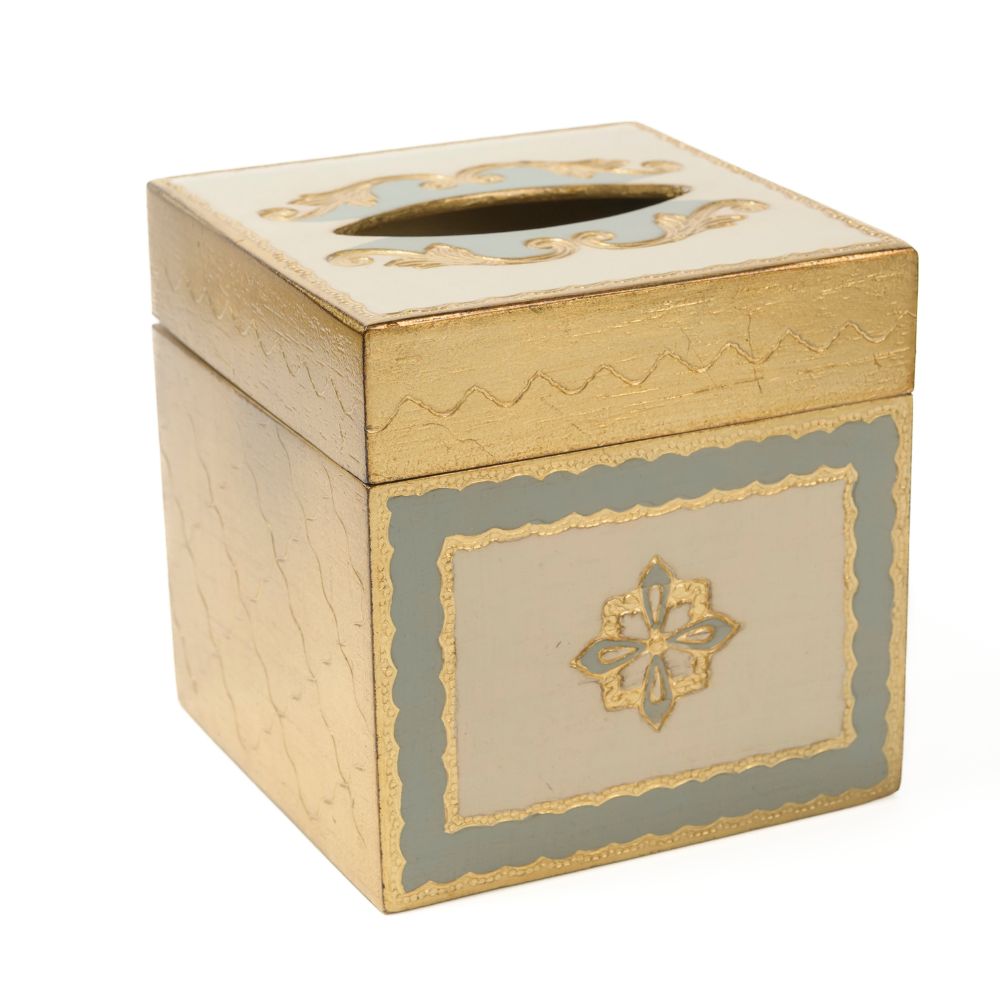 Florentino Baroque Wooden Tissue Box Cover Villa Blue on a white background - Arte Italica