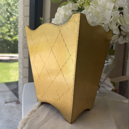 Florentino Wooden Baroque Wastebasket Back view showing gold backing
