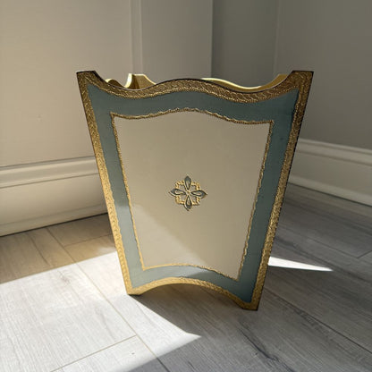 Florentino Wooden Baroque Wastebasket Villa Blue in the corner of a room - Arte Italica