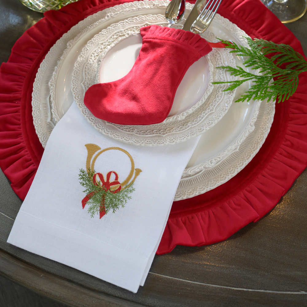 Holiday Horn with Bow Tri-Fold Napkin