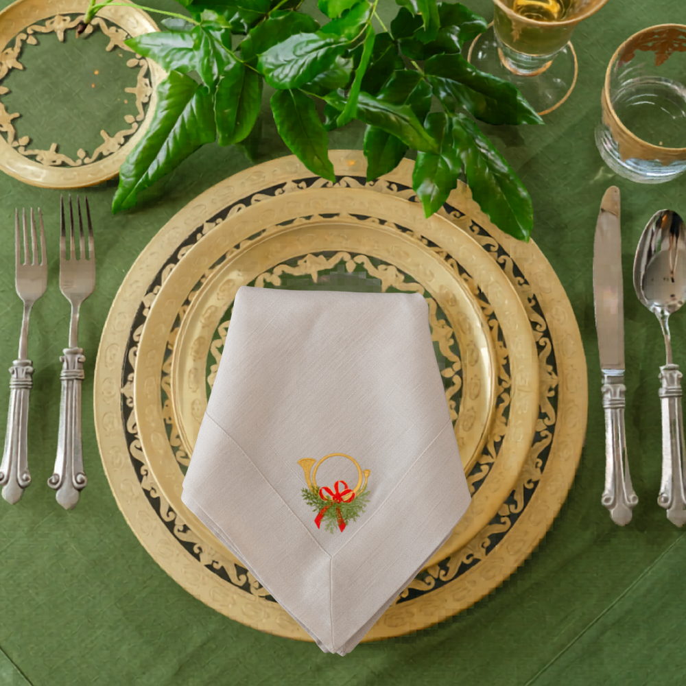 Holiday Horn with Bow Large Napkin