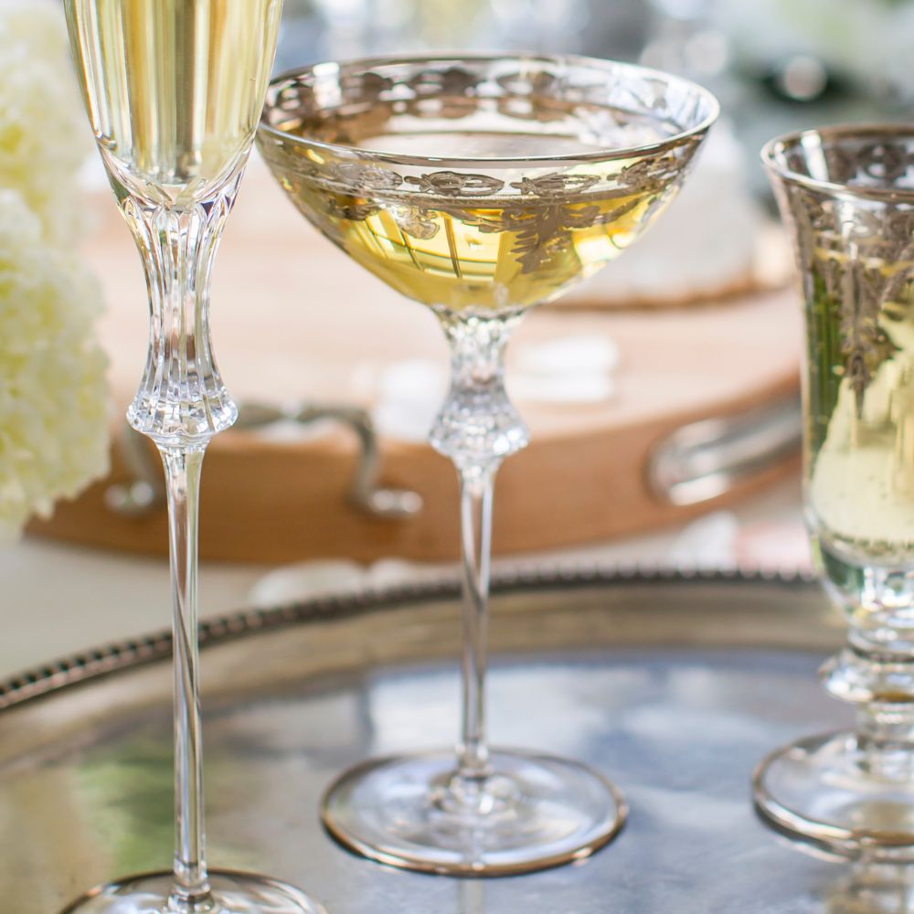 Vetro Platinum Wedding Coupe Set | Hand-Etched Italian Crystal
