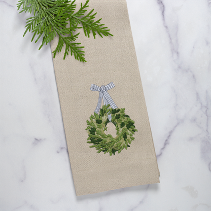 Boxwood Wreath Linen Towel