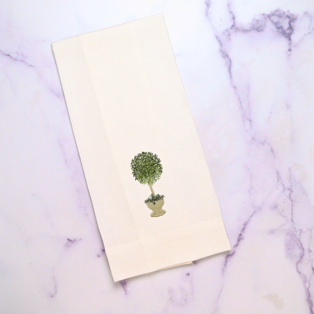 Herb Topiary Linen Towel on Marble background