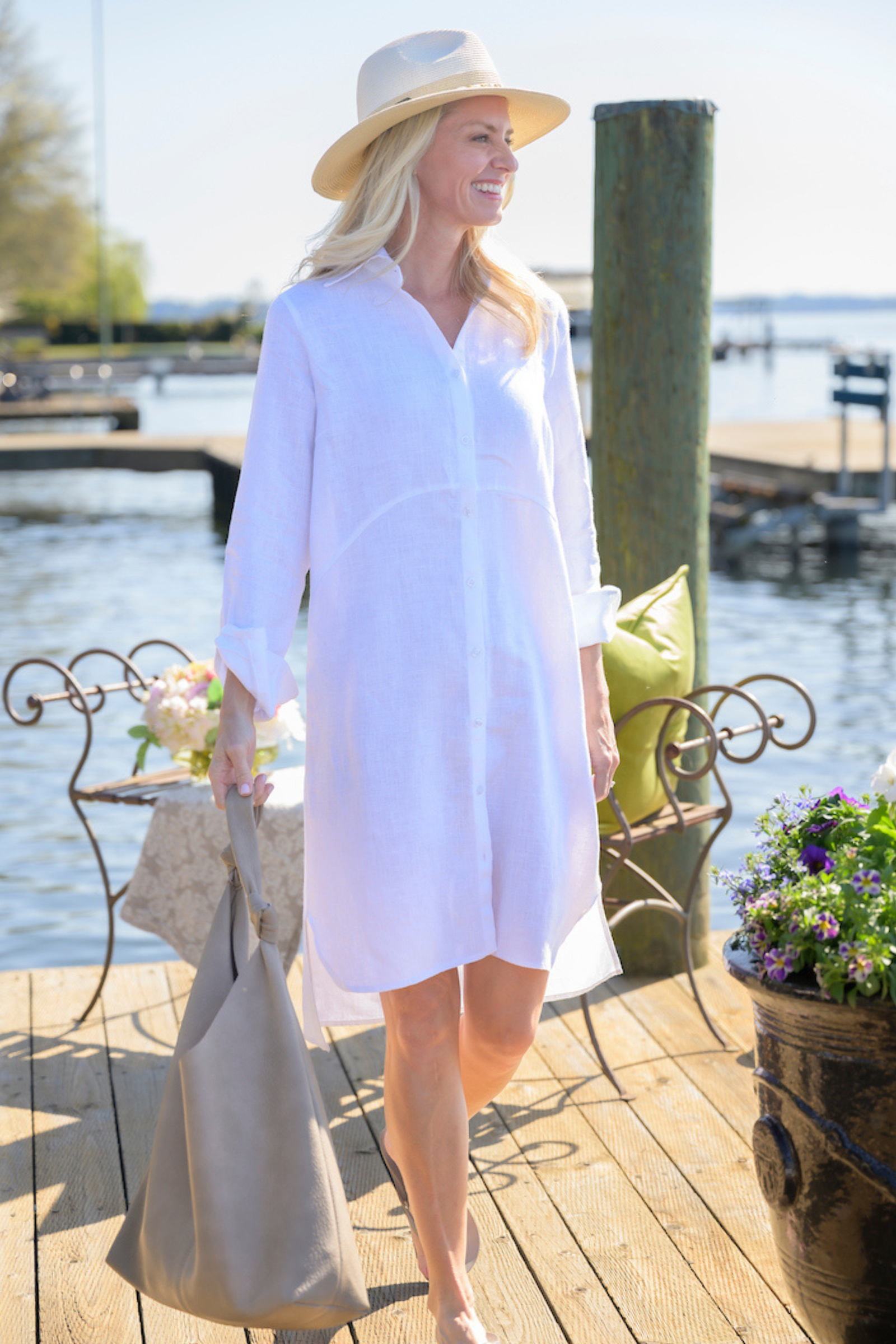 crown linen designs dress Bethany Linen Dress | Bell Sleeve with Pockets