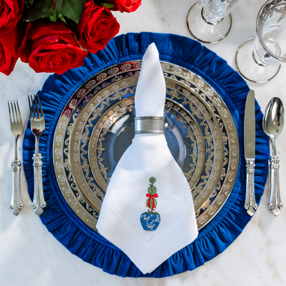La Jardin Triple Topiary Large White Linen Napkin