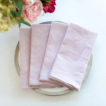 Washed Linen Napkin Set in Lilac displayed on a Tuscan Diner plate