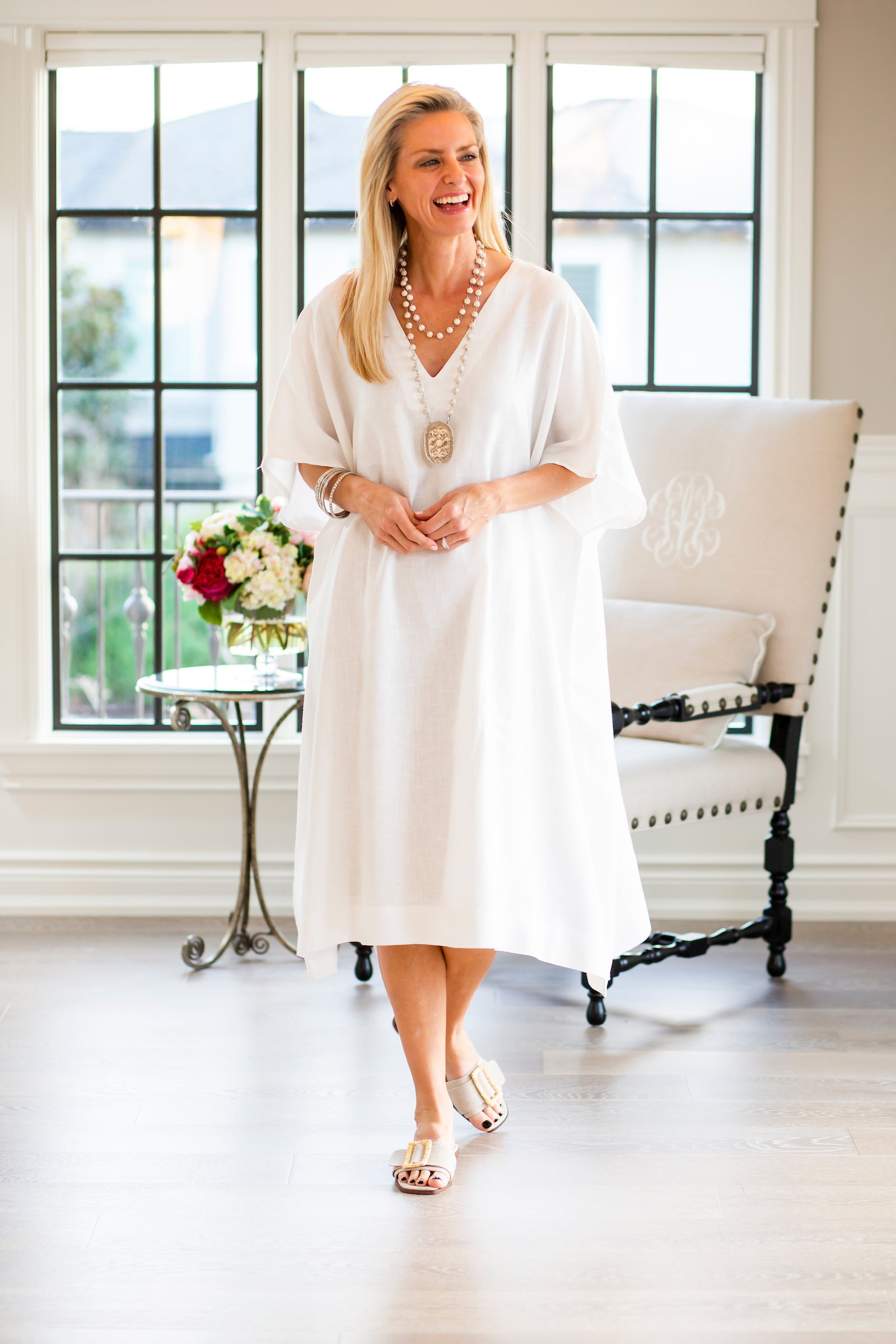 Jasmine Linen Kaftan | Swim Cover-Up & Tunic | Crown Linen Designs Arte Italica Jasmine Linen Kaftan | Swim Cover-Up & Tunic | Crown Linen Designs Arte Italica