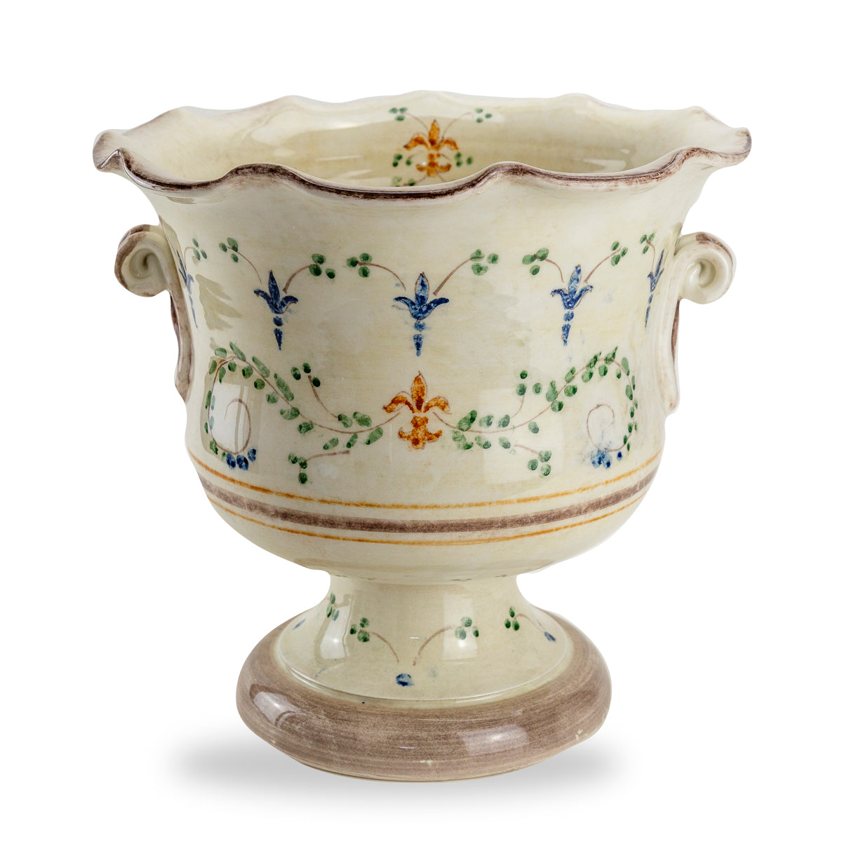 Italian ceramic Medici footed cachepot planter
