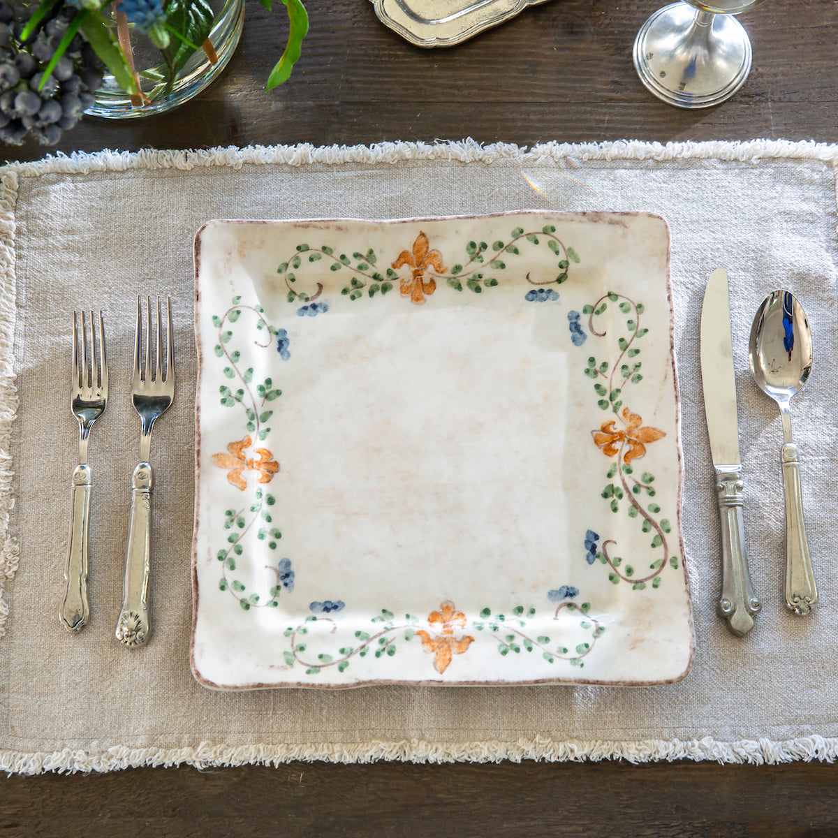 square Italian ceramic Medici dinner plate hand painted