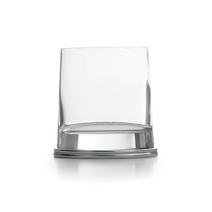 Arte Italica Milano Double Old Fashioned glass with oval Italian pewter base, empty on white background