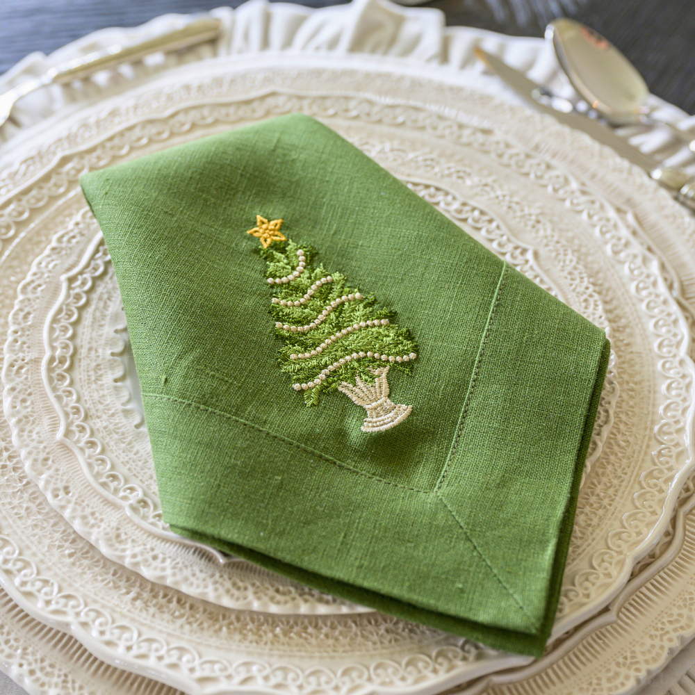 Tree with Gold Trim Large Linen Napkin