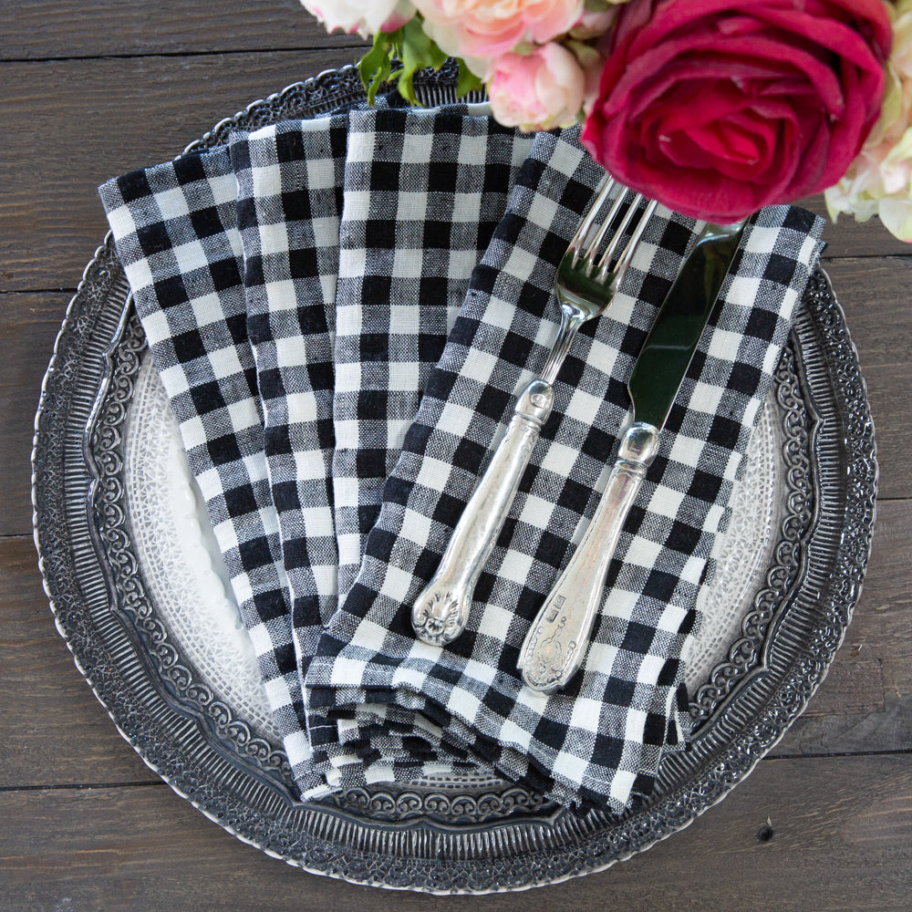 Checkered Washed Linen Napkin Set