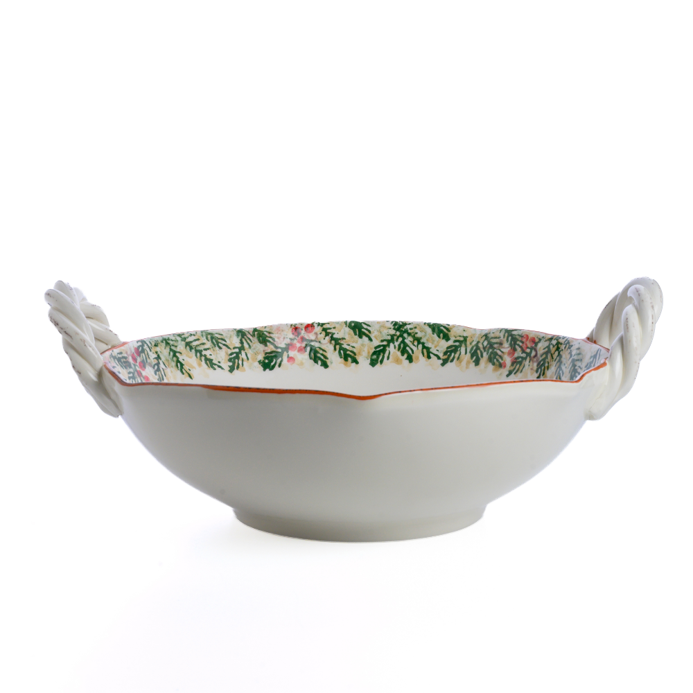 Natale ceramic twist handle bowl shown from the side on a white background