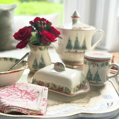 Natale Small Ceramic Vase on Tray for Christmas by Arte Italica