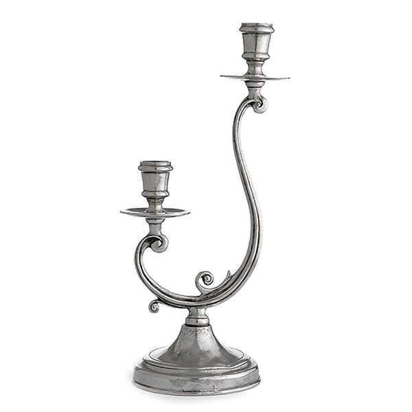 Vintage Pewter 2-Arm Candelabrum | Handmade Italian Pewter | Arte
