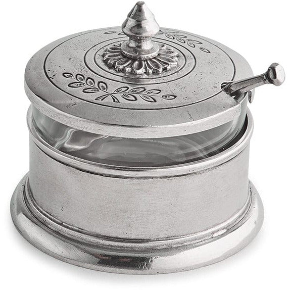 Closeup of Peltro Condiment Dish with Spoon