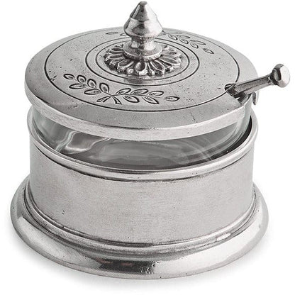 Closeup of Peltro Condiment Dish with Spoon