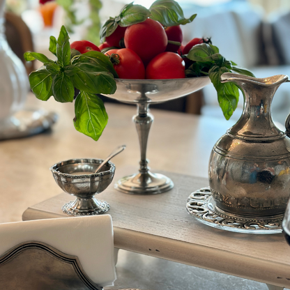 Pewter Beaded Salt Cellar with Spoon with Oil Pitcher Arte Italica