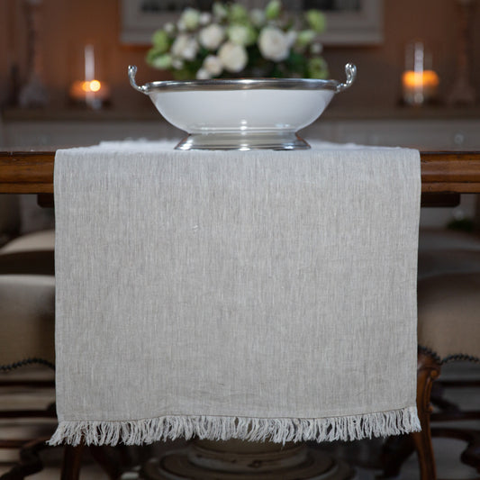 Tuscan Linen Runner with Fringe - 22" Wide - Sale