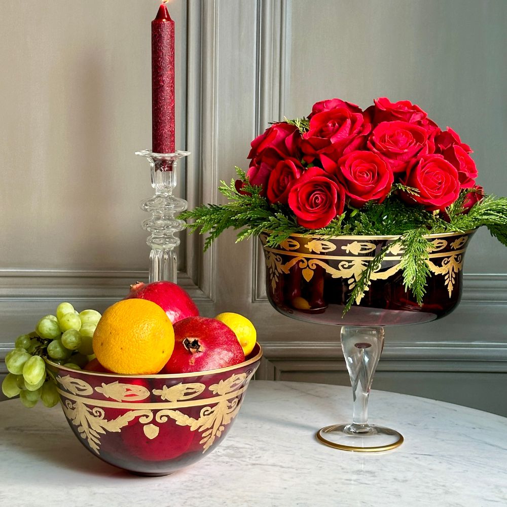 Vetro Red Gold Footed Compote - Online Only