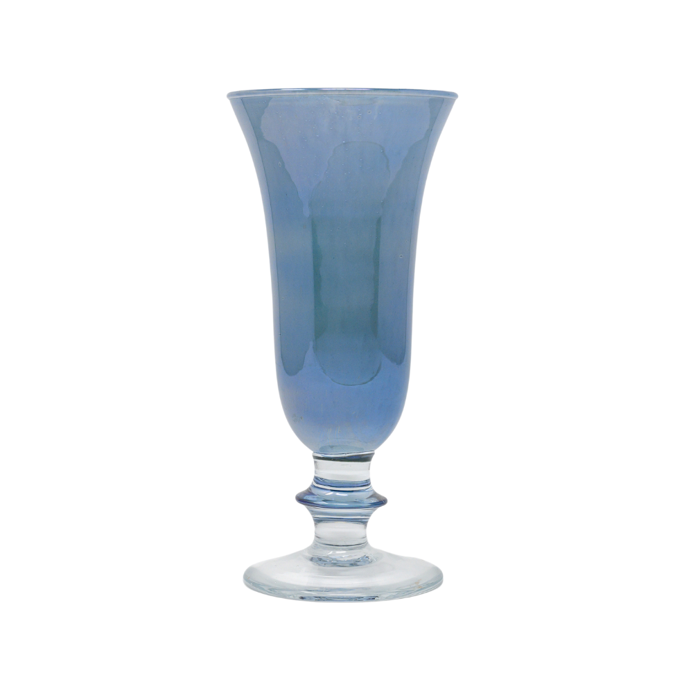 A hand-painted Italian glass Rialto Adriatic Blue Flute  on a white background by Arte Italica