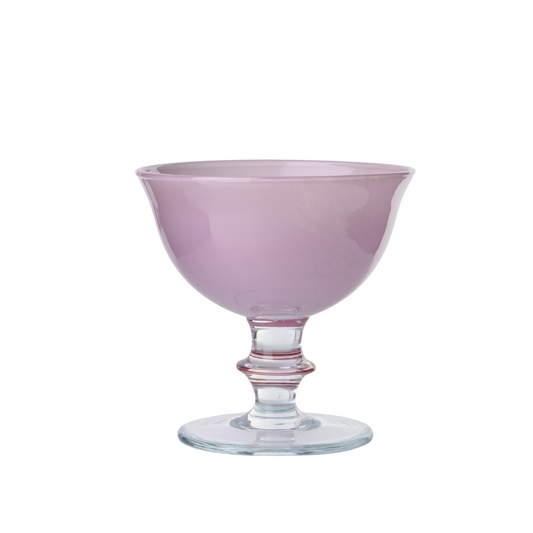 A Rialto hand painted Italian Glass Compote in Pink with a marbled look and a soft pink hue, featuring a flared bowl on a stem on a white background - Arte Italica