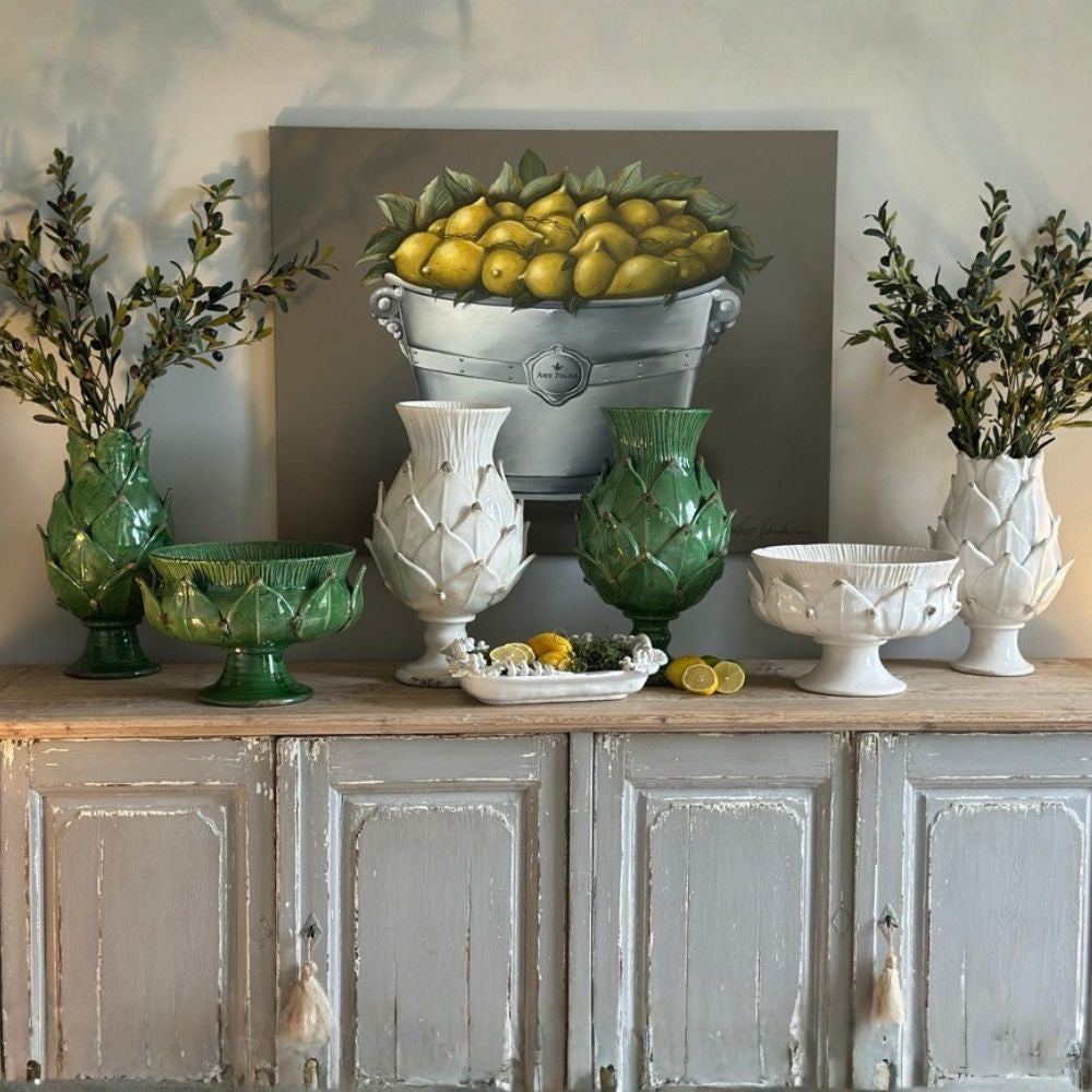 Scavo Harvest Pedestal Bowl | Hand-Painted Italian Ceramic | Arte