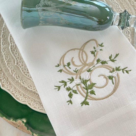 Floral Monogram Linen Towel