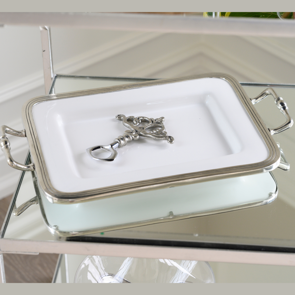 Tuscan Small Rectangular Tray with Handles | Italian Ceramic & Pewter ...