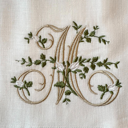 Floral Monogram White Linen Cocktail Napkin Set - New