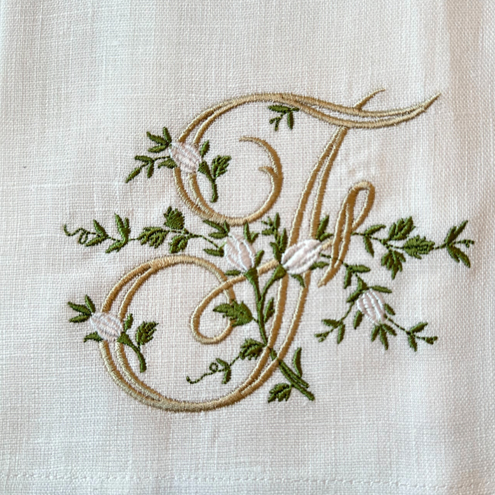 Floral Monogram White Linen Cocktail Napkin Set - New