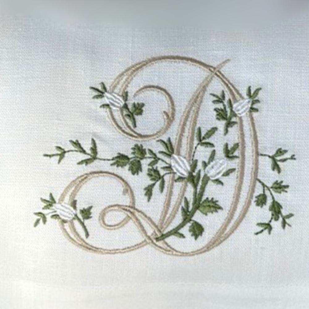 Floral Monogram White Linen Cocktail Napkin Set - New