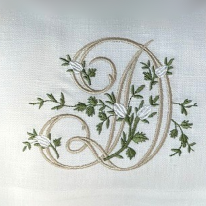 Floral Monogram White Linen Cocktail Napkin Set - New