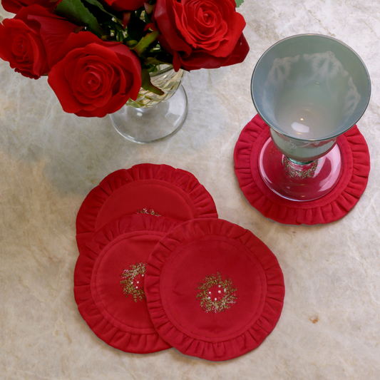 Mini Wreath Round Ruffle Velvet Coaster Set - New