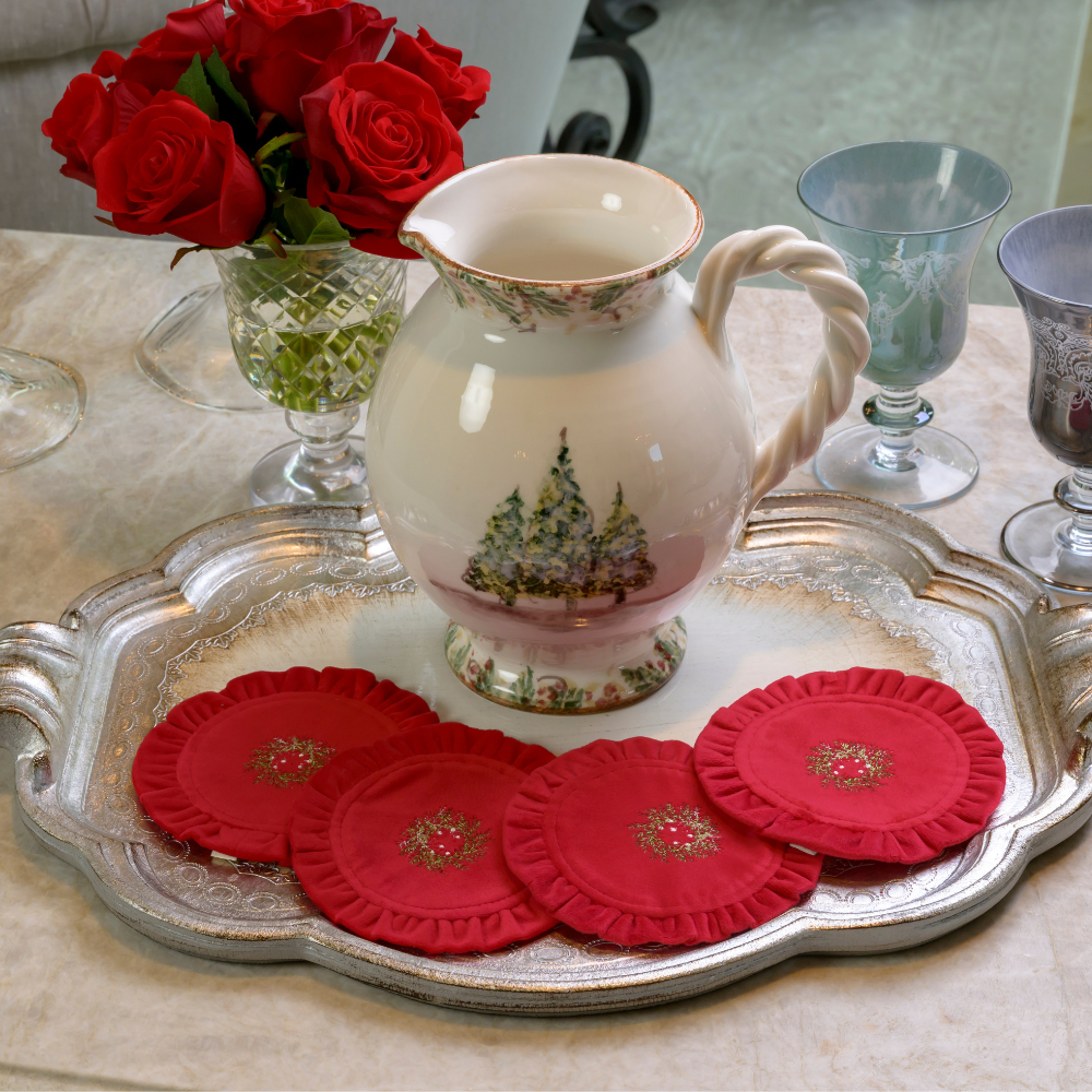 Mini Wreath Round Ruffle Velvet Coaster Set - New
