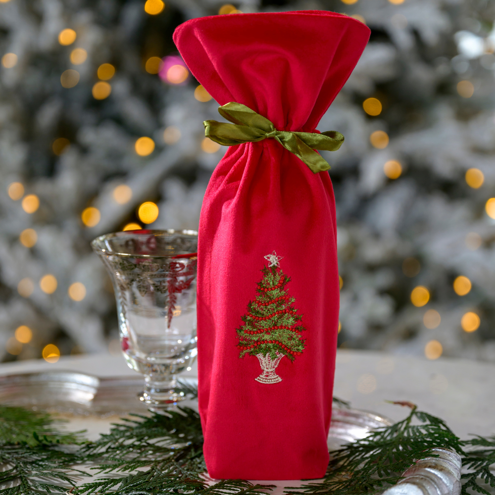 Tree with Trim Velvet Wine Bag - New