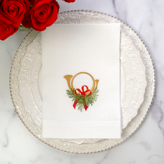 Holiday Horn with Bow Tri-Fold Napkin - New