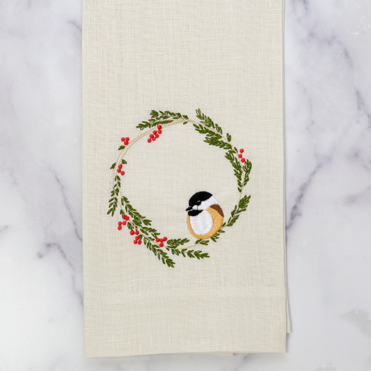 Chickadee Wreath Towel - New