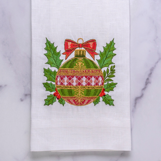 Christmas Bauble Linen Towel - New